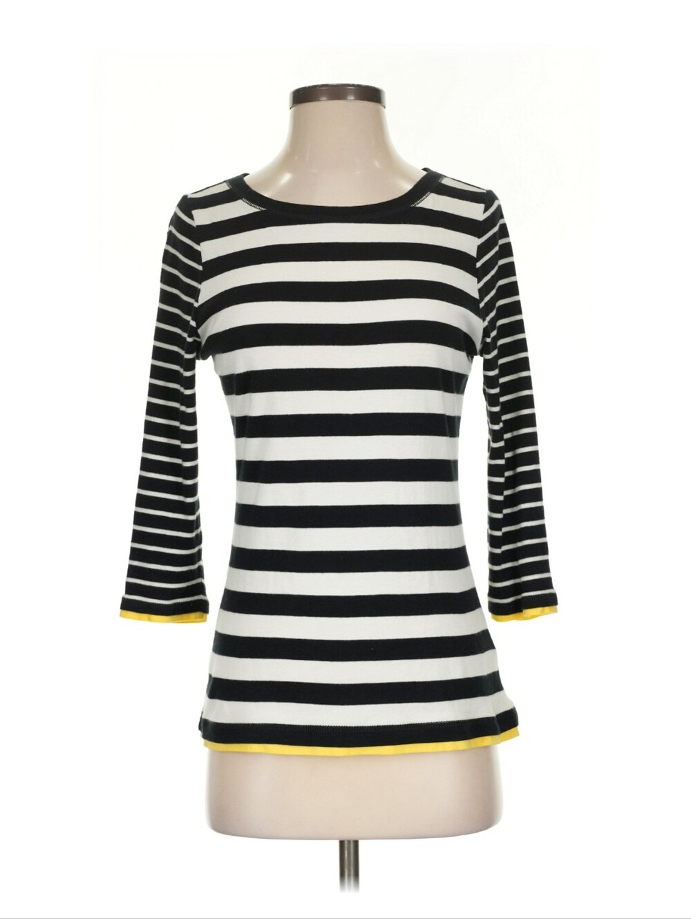 Lauren Jeans Co LRL Ralph Lauren Striped Black White Boatneck Top Yellow Trim Sm
